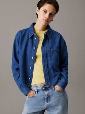 denim cropped denim dad shirt for women calvin klein jeans