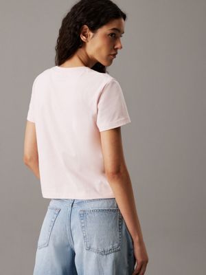 silver peony slim cropped badge t-shirt for women calvin klein jeans