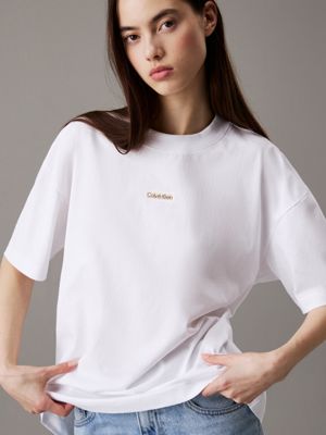 brilliant white boyfriend badge t-shirt for women calvin klein jeans