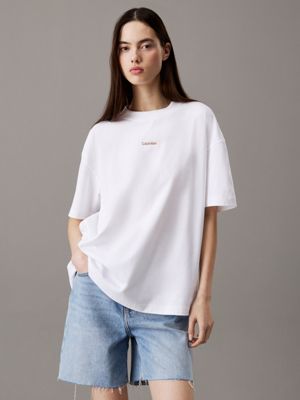 white boyfriend badge t-shirt for women calvin klein jeans