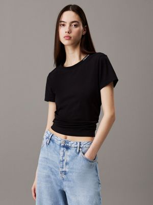 black slim logo collar t-shirt for women calvin klein jeans