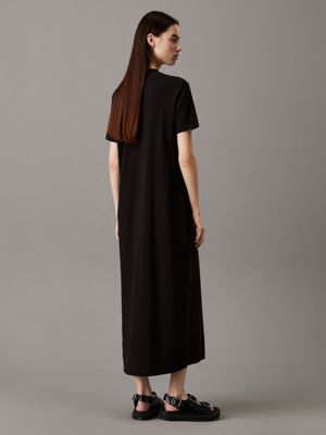 ck black ribbed cotton maxi t-shirt dress for women calvin klein jeans