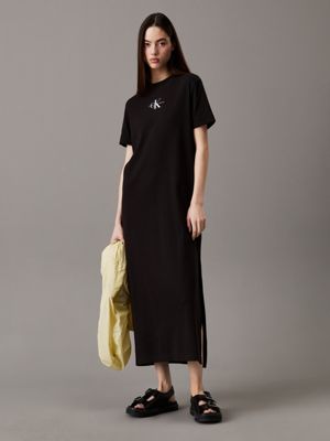 black ribbed cotton maxi t-shirt dress for women calvin klein jeans