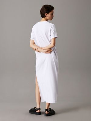 brilliant white ribbed cotton maxi t-shirt dress for women calvin klein jeans