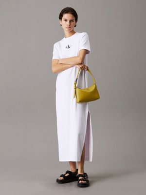 white ribbed cotton maxi t-shirt dress for women calvin klein jeans