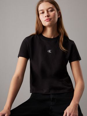 ck black cropped monogram t-shirt for women calvin klein jeans