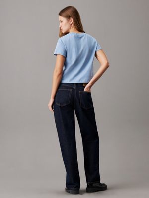 blue cropped monogram t-shirt for women calvin klein jeans