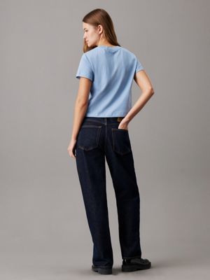 faded denim cropped monogram t-shirt for women calvin klein jeans