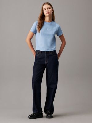 faded denim t-shirt o skróconym kroju z monogramem dla kobiety - calvin klein jeans