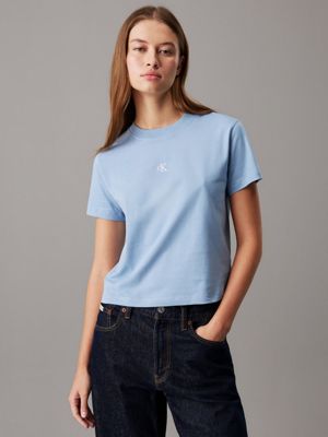 blue cropped monogram t-shirt for women calvin klein jeans