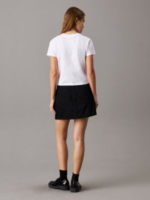 bright white cropped monogramm-t-shirt für damen - calvin klein jeans
