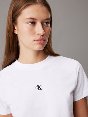 bright white cropped monogram t-shirt for women calvin klein jeans