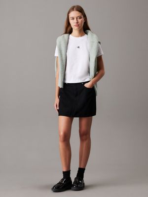 bright white cropped monogramm-t-shirt für damen - calvin klein jeans