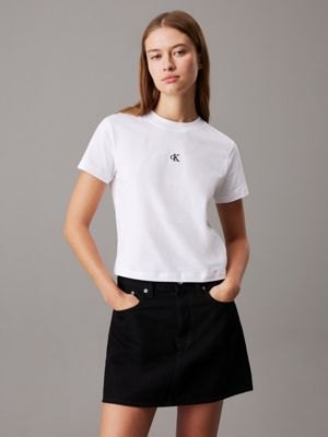 white cropped monogramm-t-shirt für damen - calvin klein jeans