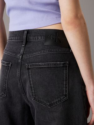 denim black high rise barrel jeans for women calvin klein jeans