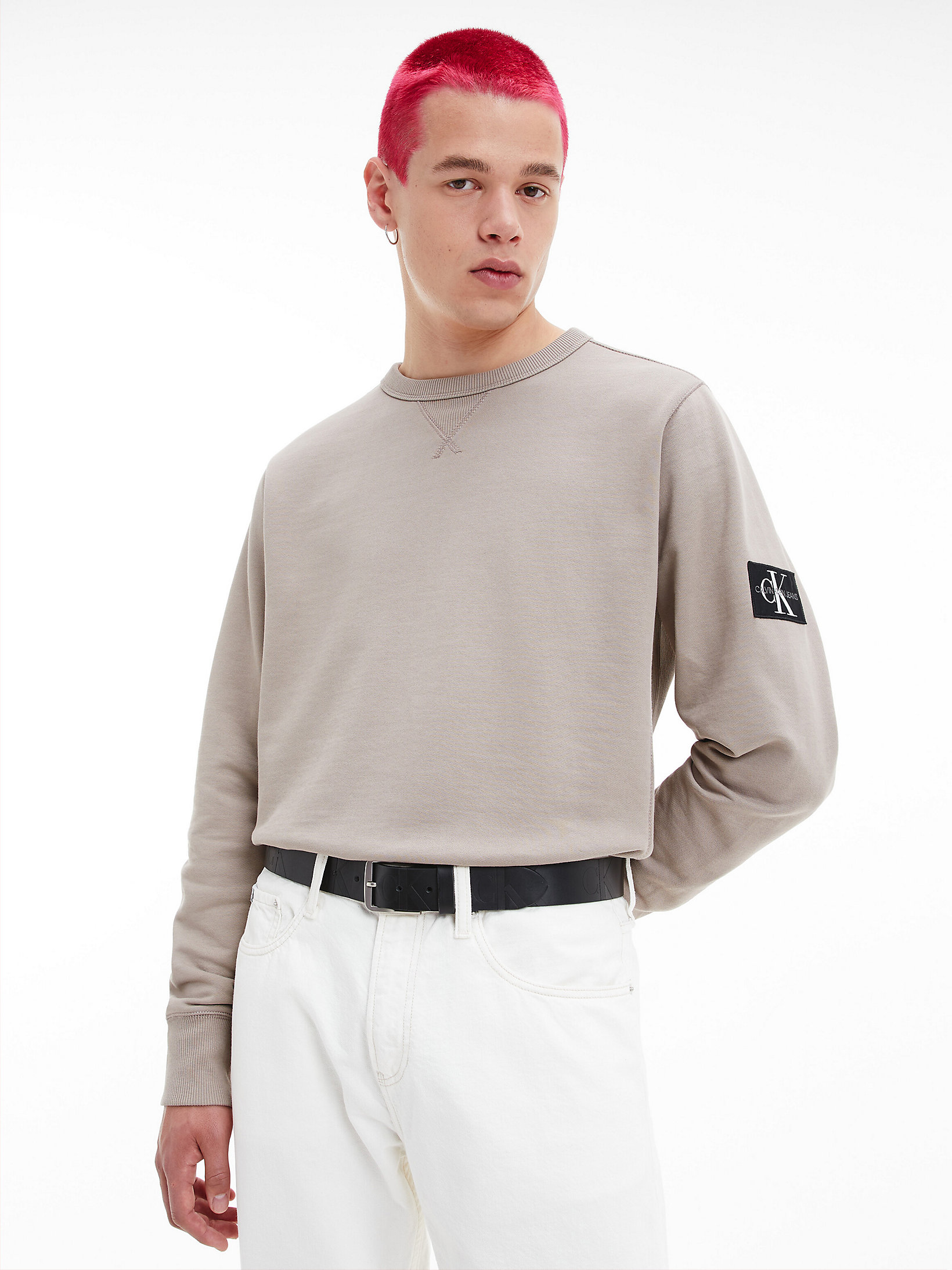 Perfect Taupe Monogram Badge Sweatshirt undefined men Calvin Klein