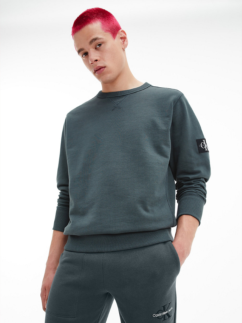 DARK SEAWEED Monogram Sweatshirt Met Embleem undefined heren Calvin Klein