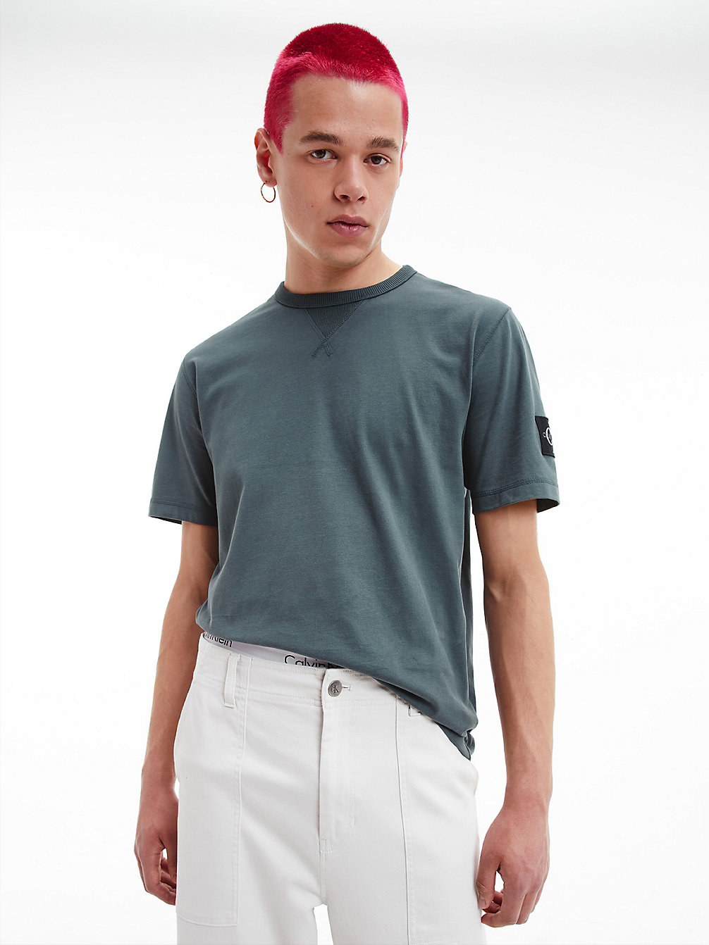 T-Shirt Con Stemma Monogramma > DARK SEAWEED > undefined uomo > Calvin Klein