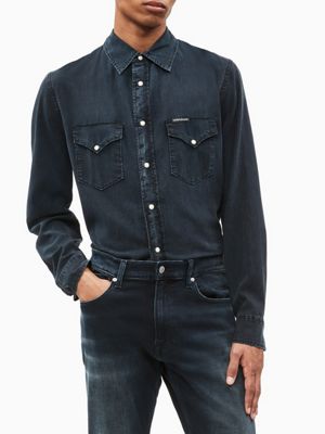 calvin klein black denim shirt