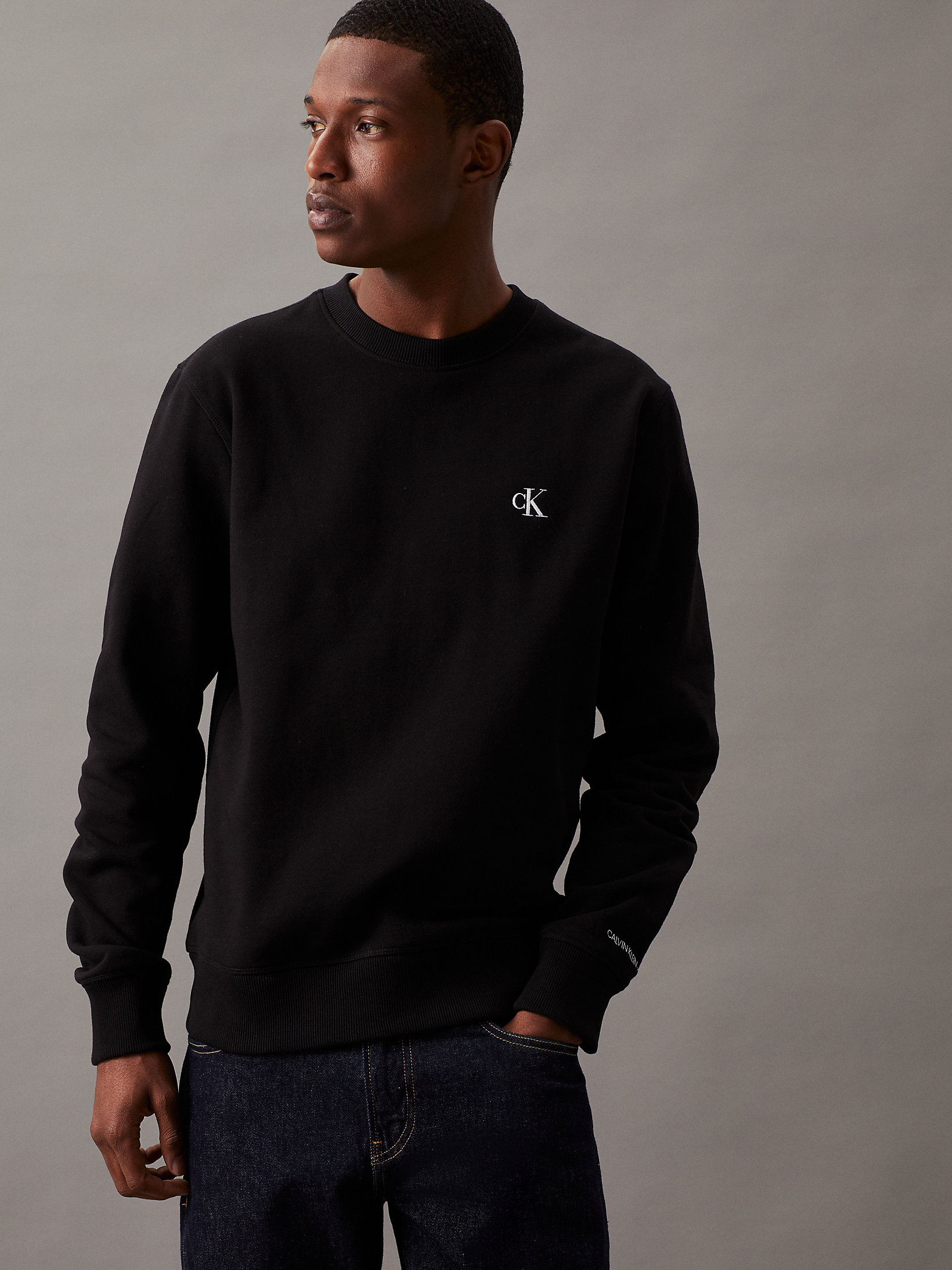 CK Black Cotton Blend Fleece Sweatshirt undefined men Calvin Klein