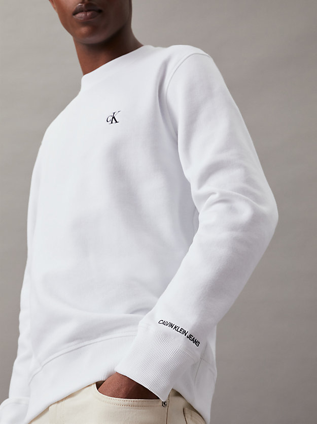 bright white sweatshirt van fleece-katoenmix voor heren - calvin klein jeans