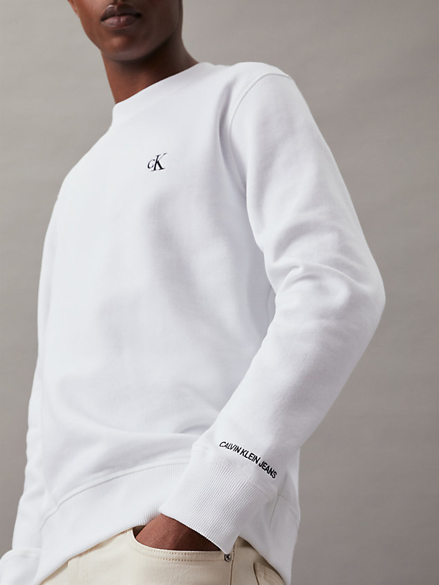 white cotton blend fleece sweatshirt for men calvin klein jeans