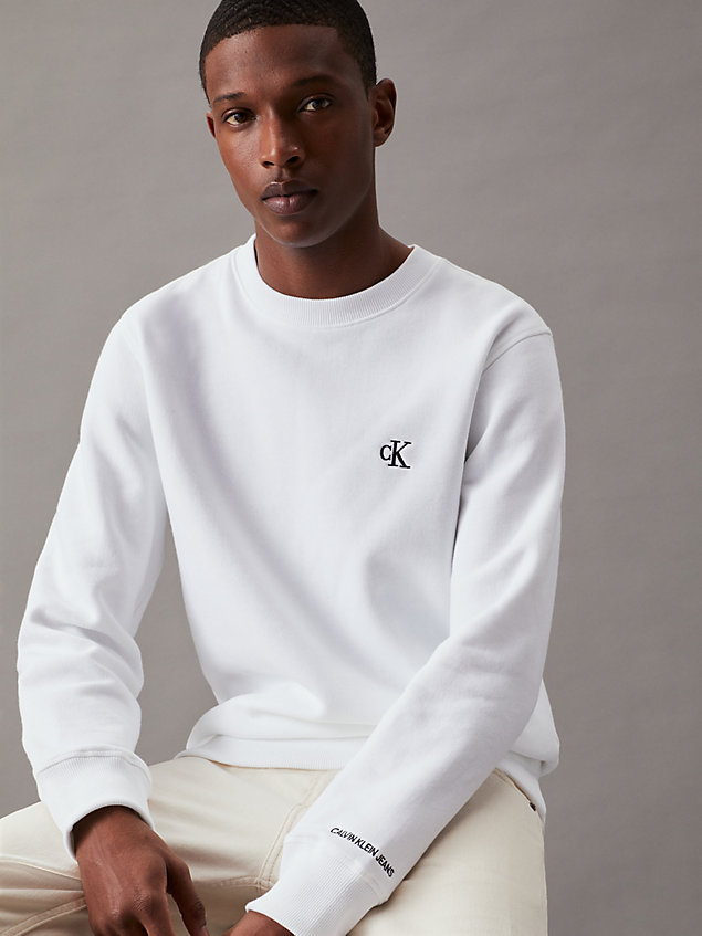white sweatshirt van fleece-katoenmix voor heren - calvin klein jeans