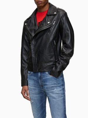 calvin klein men's black leather jacket