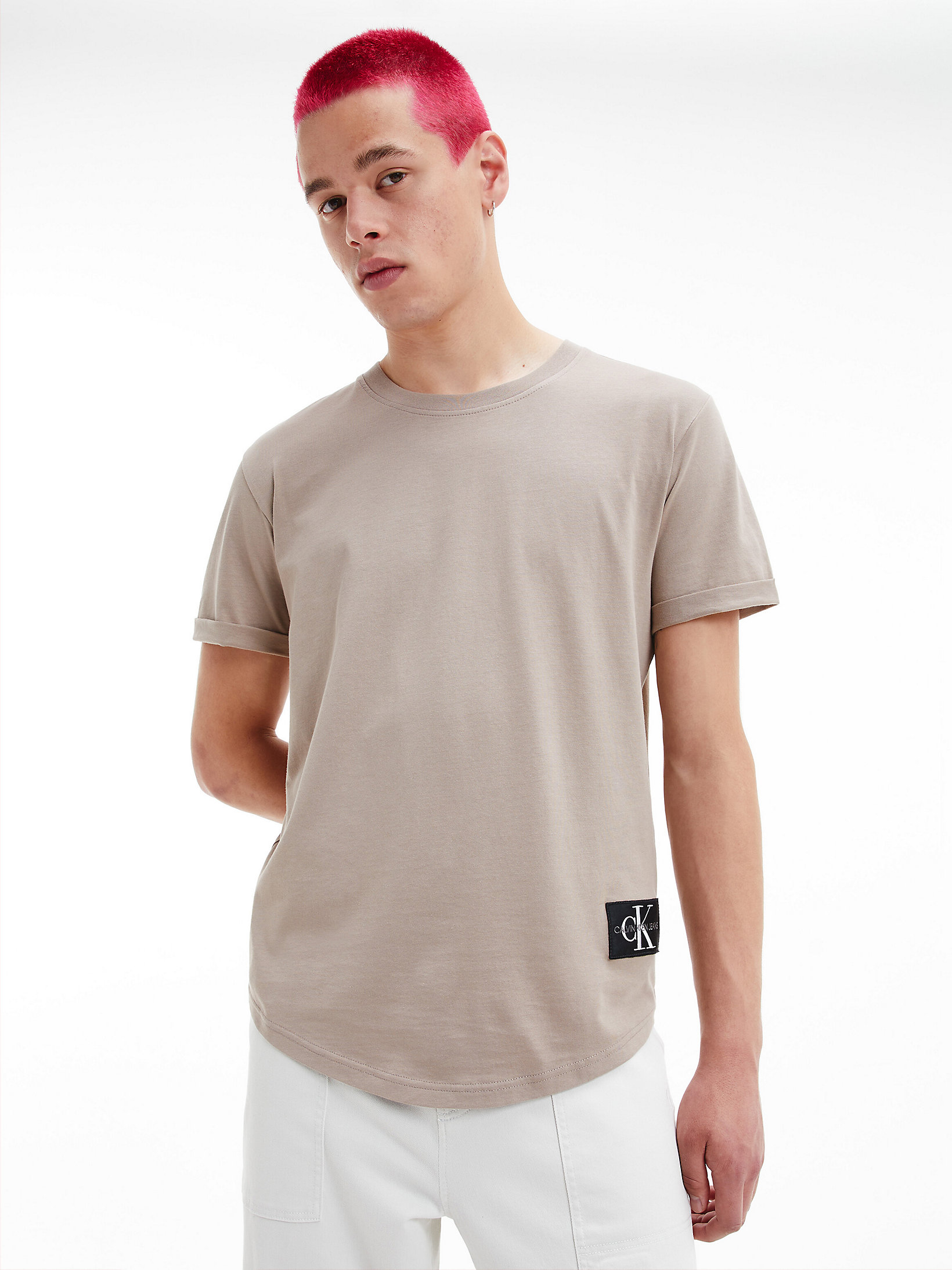 T-Shirt Con Stemma In Cotone Biologico > Perfect Taupe > undefined uomo > Calvin Klein