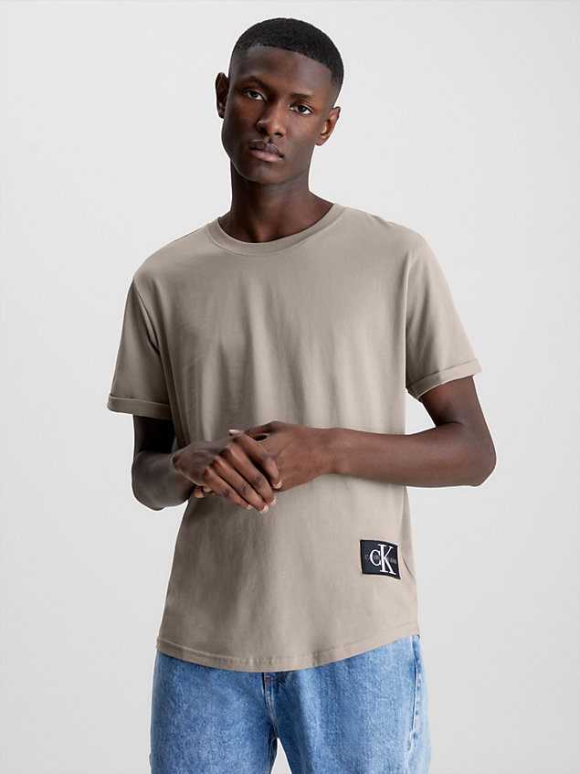 grey t-shirt van biologisch katoen met embleem voor heren - calvin klein jeans