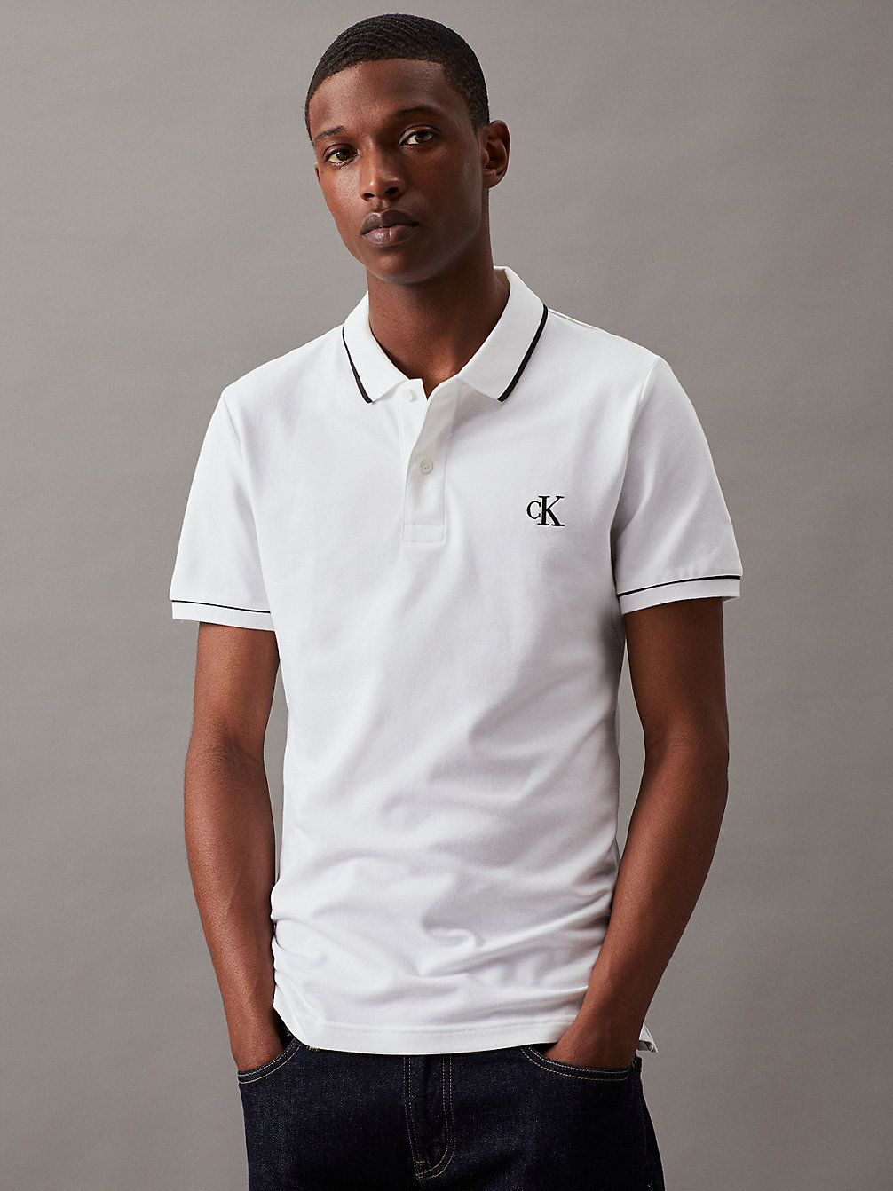 BRIGHT WHITE > Wąska Koszulka Polo > undefined Mężczyźni - Calvin Klein