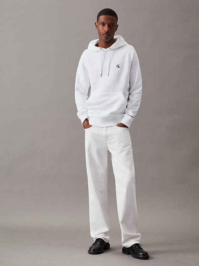white bluza z kapturem z polaru z mieszanki bawełny dla mężczyźni - calvin klein jeans