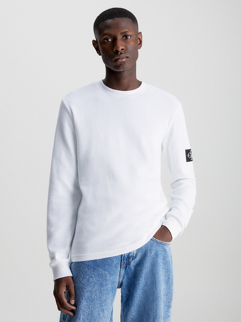 BRIGHT WHITE > Schmales Langarmshirt In Waffeloptik > undefined Herren - Calvin Klein