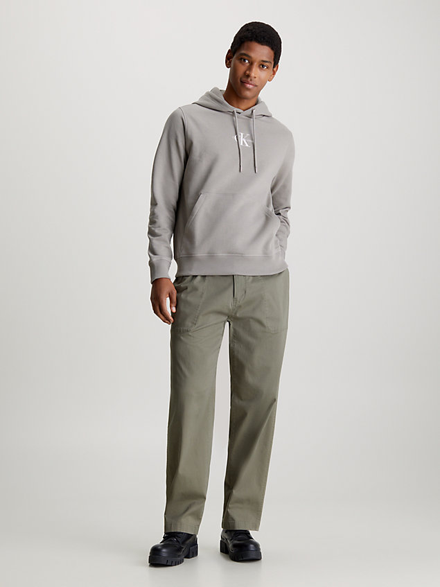 grey fleece-katoenmix hoodie voor heren - calvin klein jeans