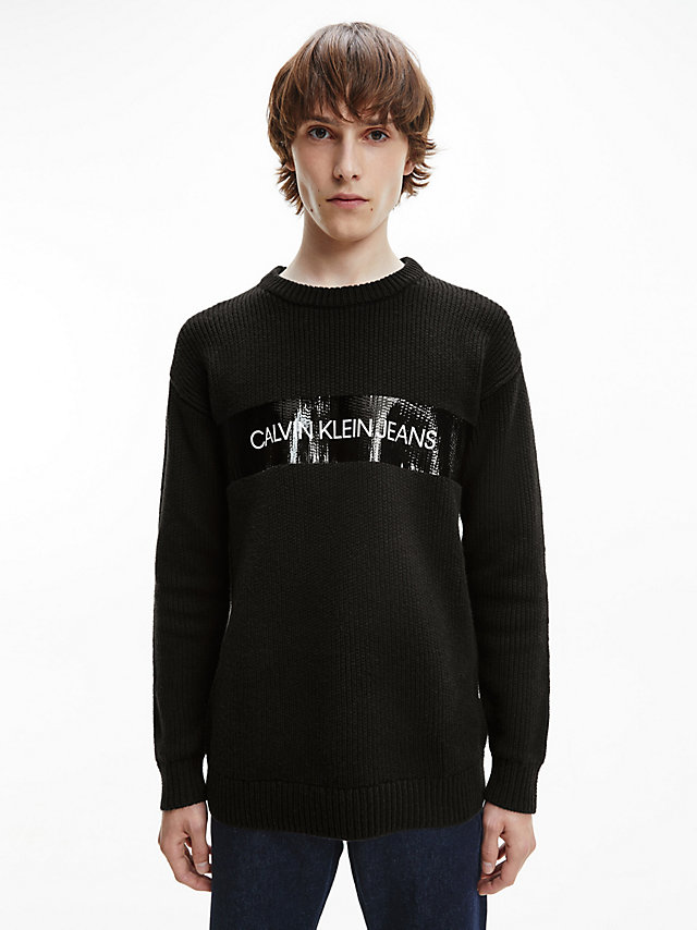 CK Black Cotton Wool Gloss Logo Jumper undefined men Calvin Klein