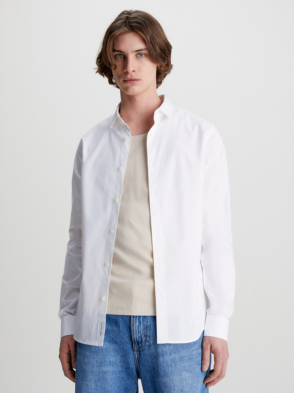 Camicia In Cotone Elasticizzato Vestibilità Slim > BRIGHT WHITE > undefined uomo > Calvin Klein