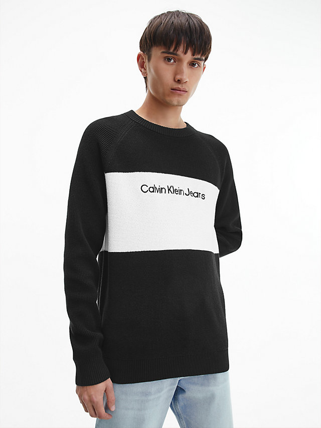CK Black Combed Cotton Block Logo Jumper undefined men Calvin Klein