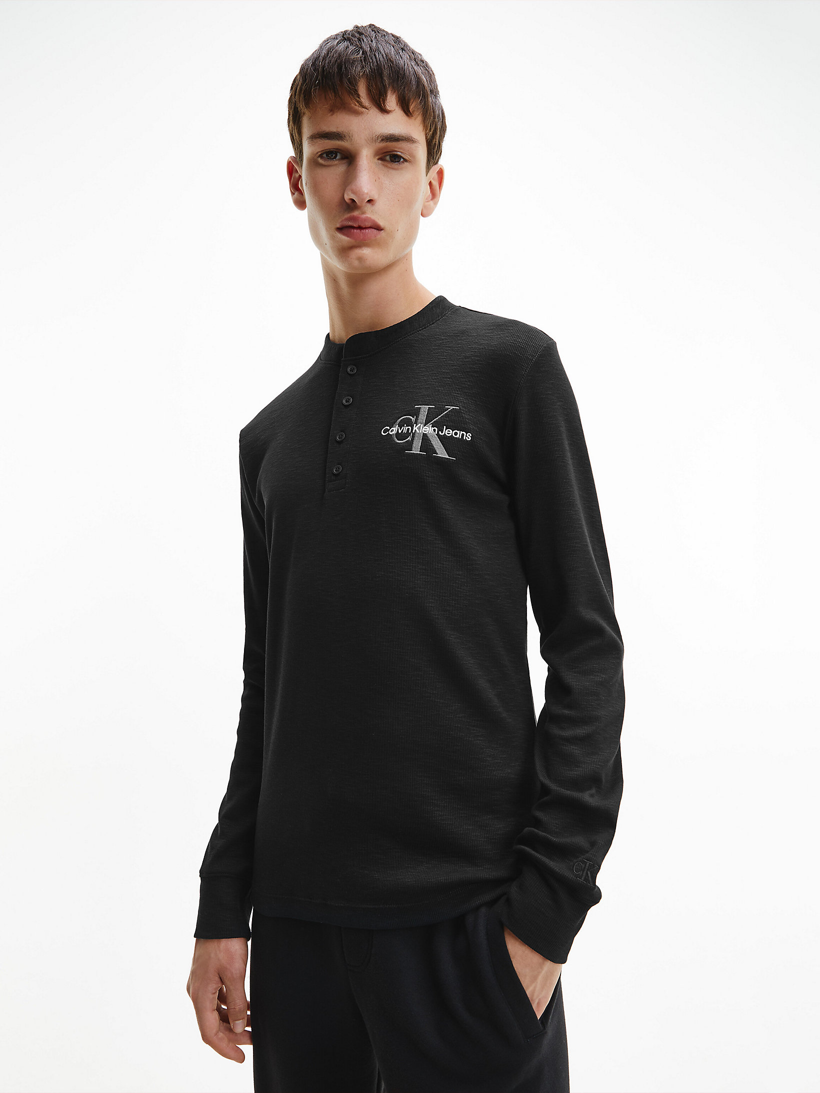 CK Black Slim Long Sleeve Henley T-Shirt undefined men Calvin Klein