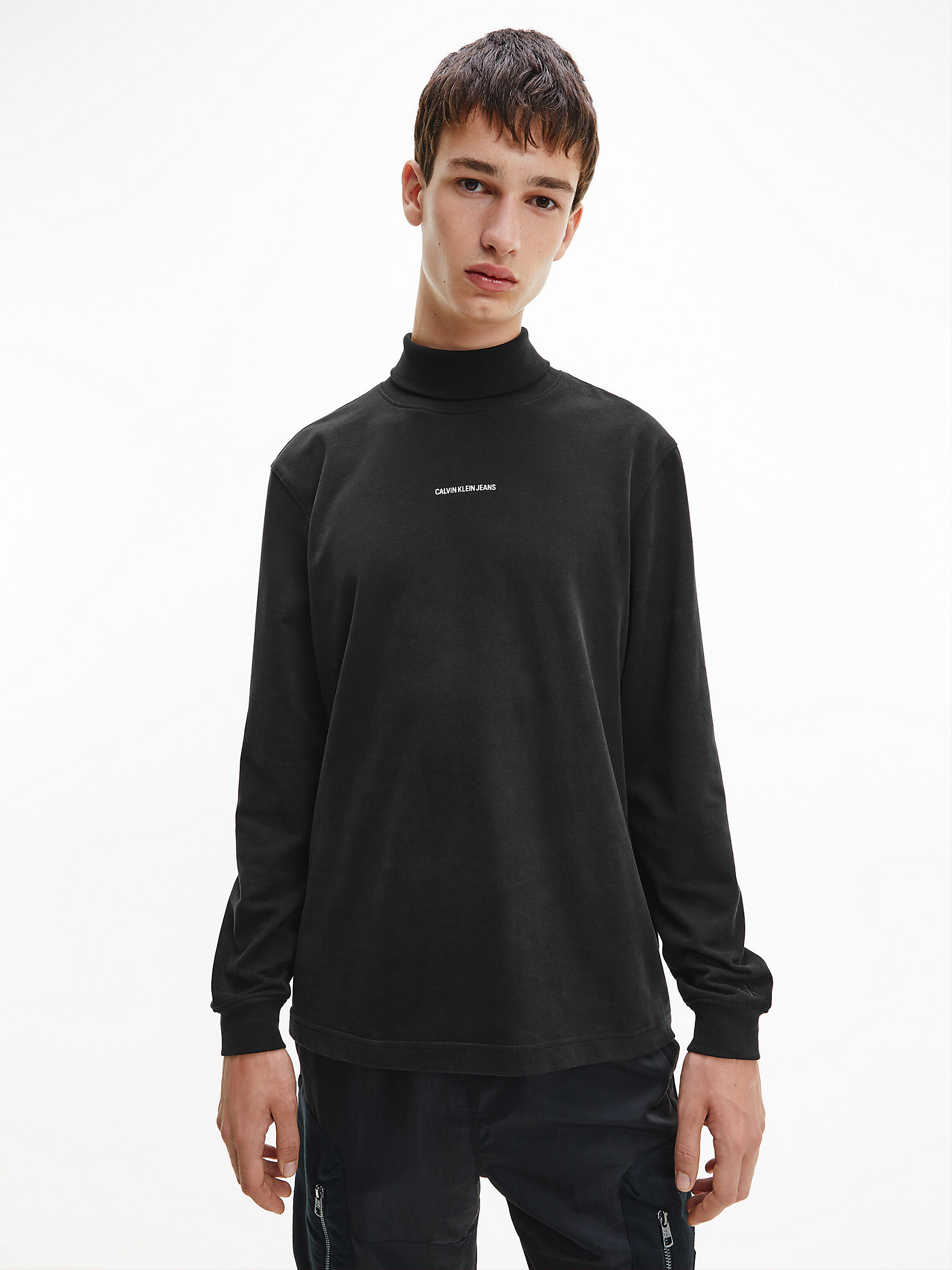CK Black Funnel Neck Long Sleeve T-Shirt undefined men Calvin Klein
