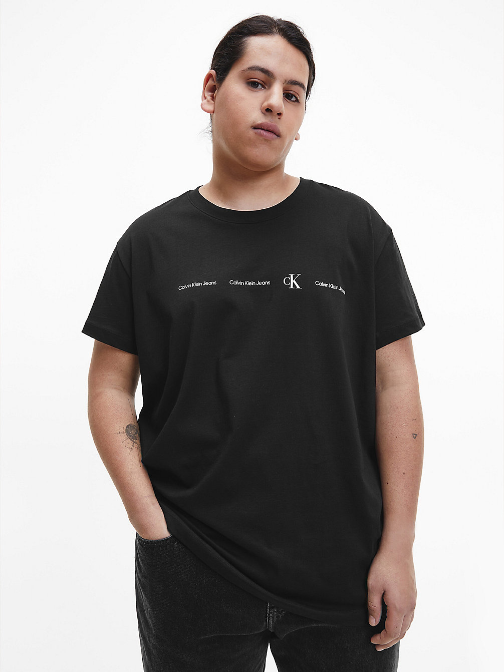 T-Shirt Con Logo Ripetuto Slim Plus Size > CK BLACK > undefined uomo > Calvin Klein