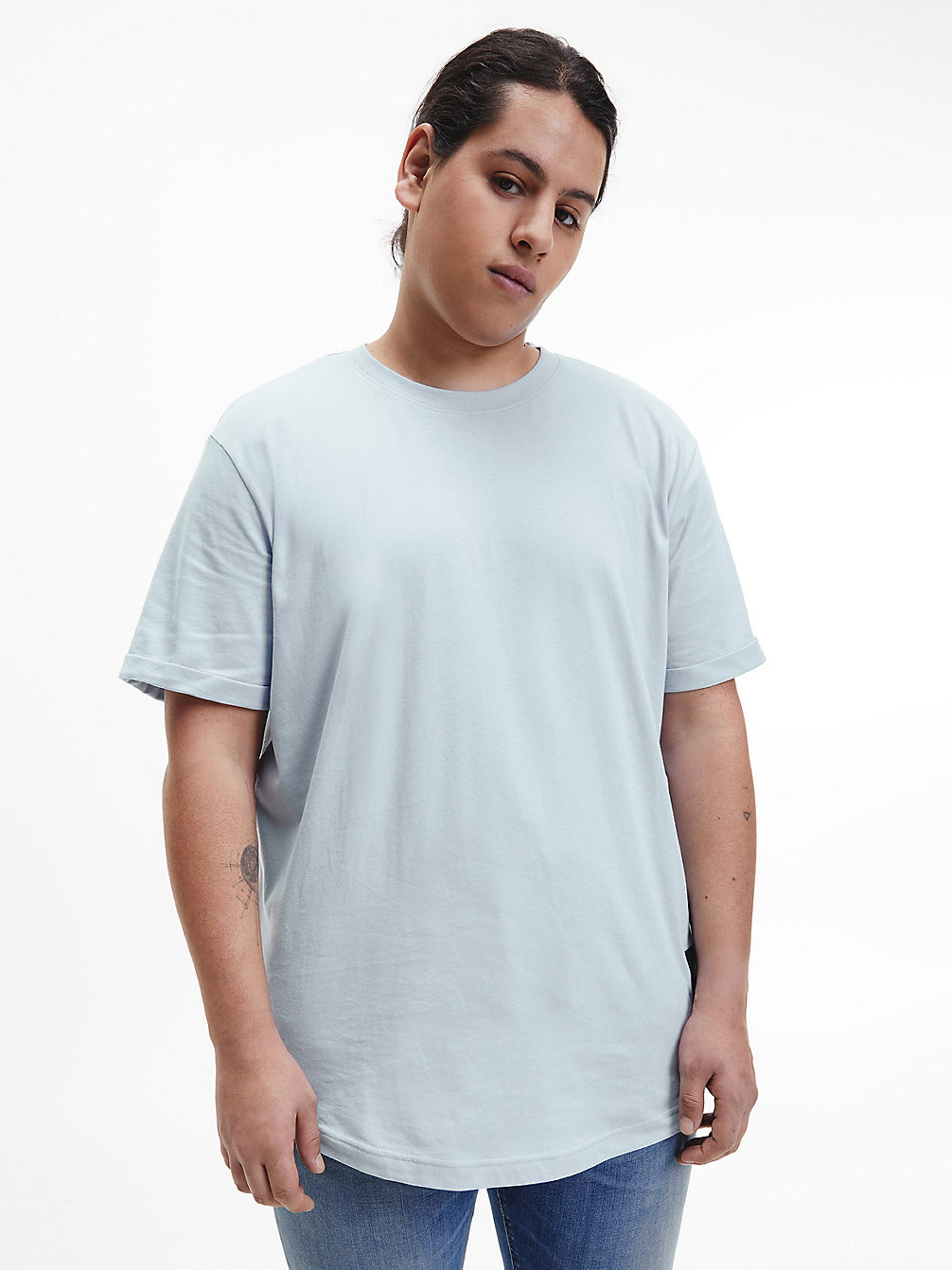 T-Shirt Con Stemma In Cotone Biologico Plus Size > BAYSHORE BLUE > undefined uomo > Calvin Klein