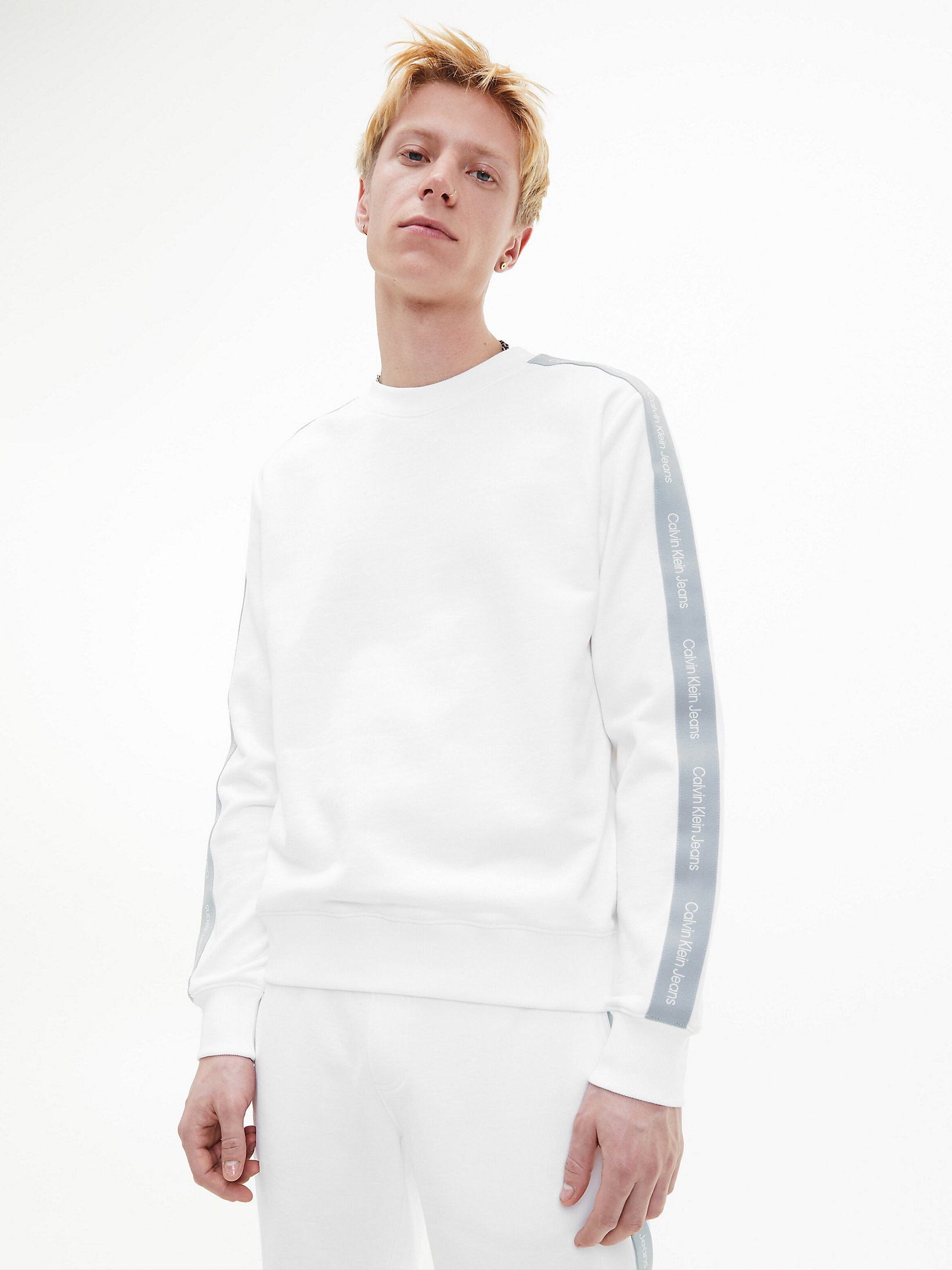 Bright White Logo Tape Sweatshirt undefined men Calvin Klein