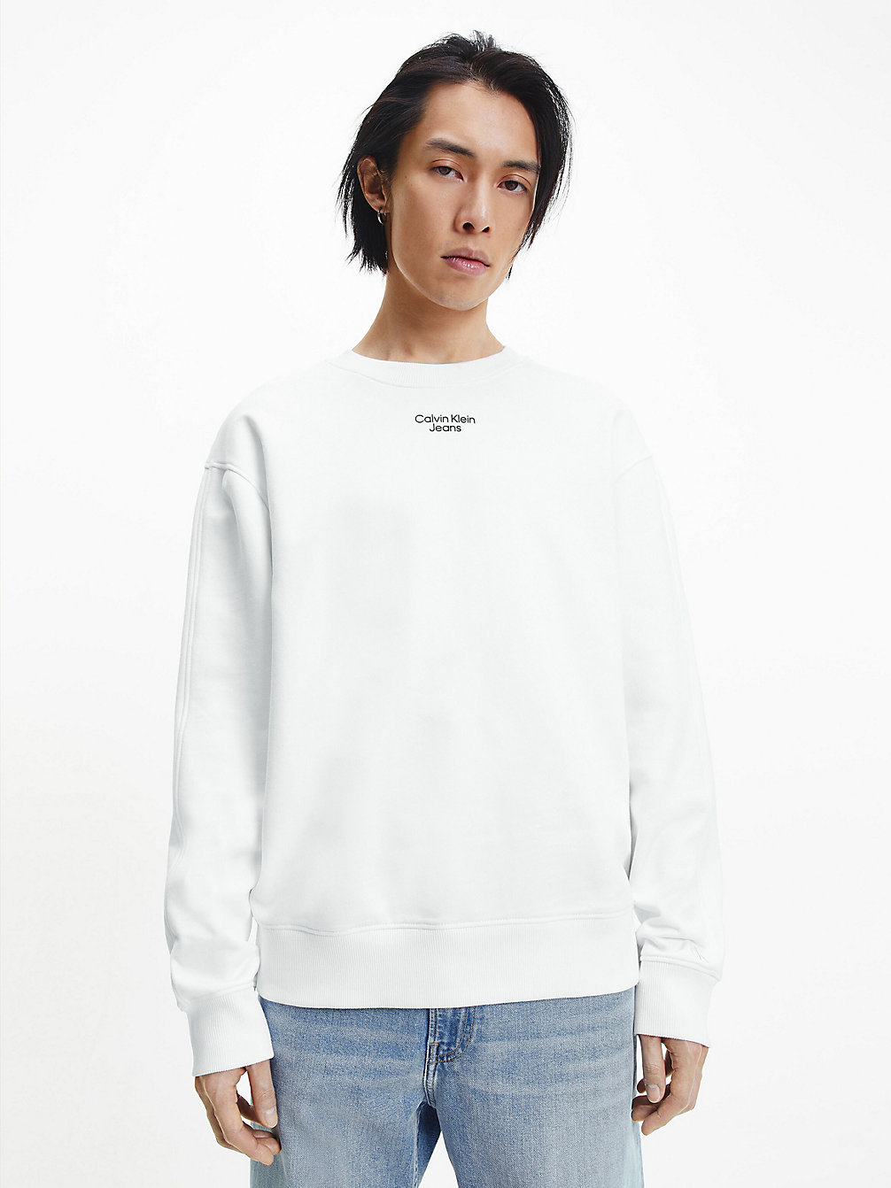 BRIGHT WHITE Relaxed Cotton Terry Sweatshirt undefined men Calvin Klein