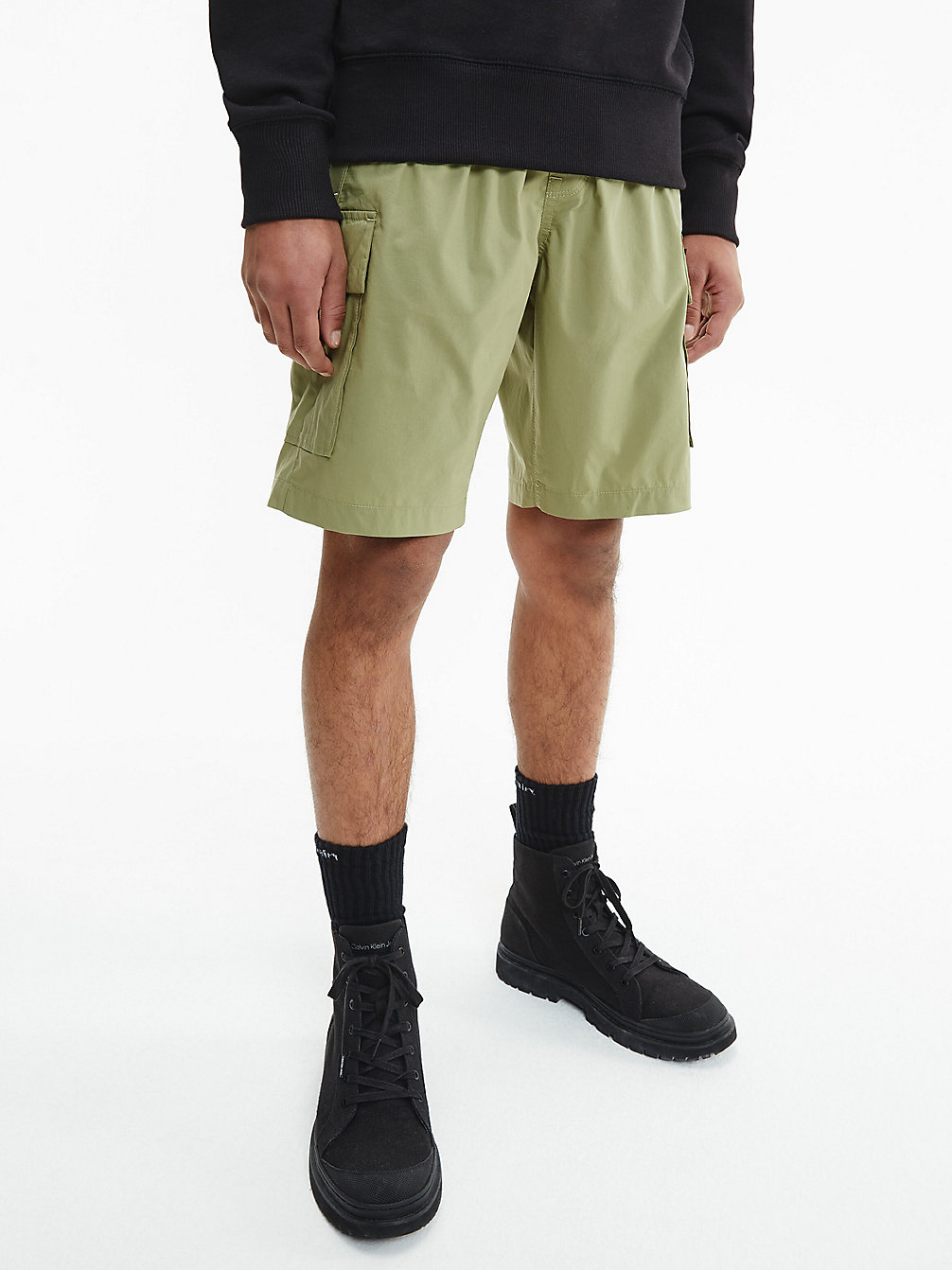 FADED OLIVE Washed Cotton Cargo Shorts undefined men Calvin Klein