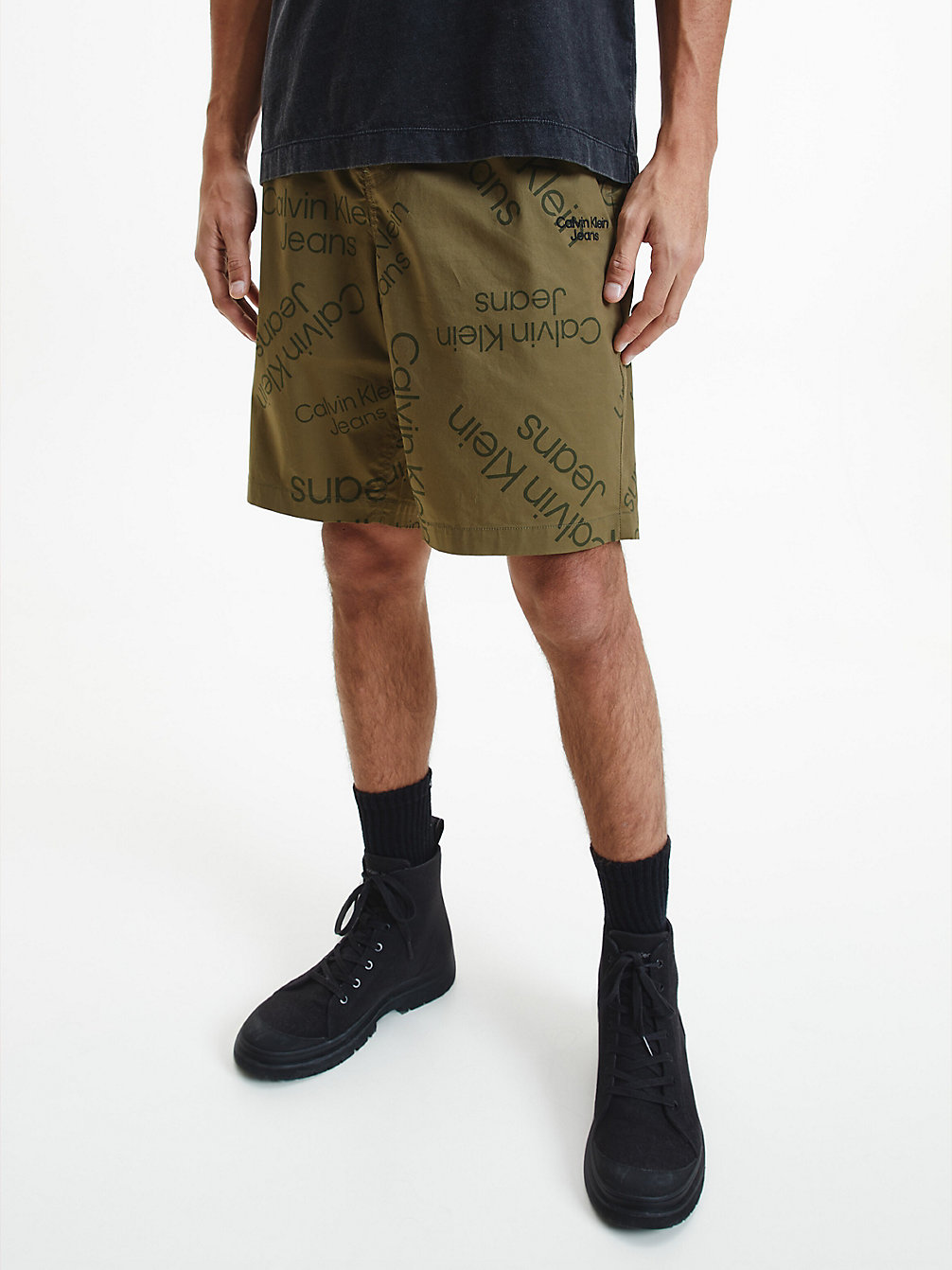 LOGO AOP BURNT OLIVE All-Over Logo Shorts undefined men Calvin Klein