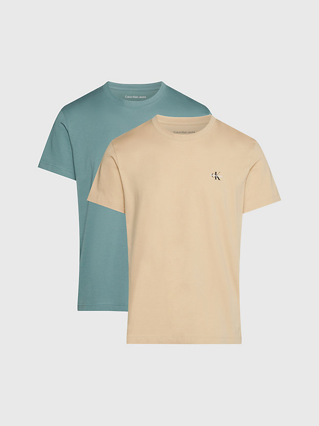 t-shirt con monogramma in confezione da 2 goblin blue/warm sand da uomo calvin klein jeans
