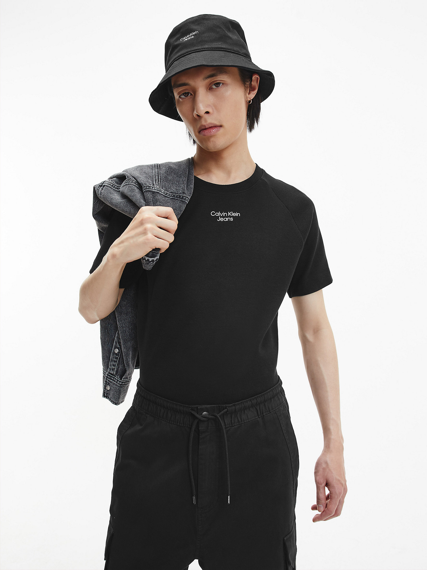CK Black > Wąski Prążkowany T-Shirt > undefined Mężczyźni - Calvin Klein
