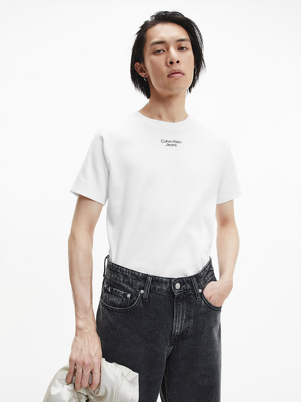 T-Shirt A Costine Slim > BRIGHT WHITE > undefined uomo > Calvin Klein