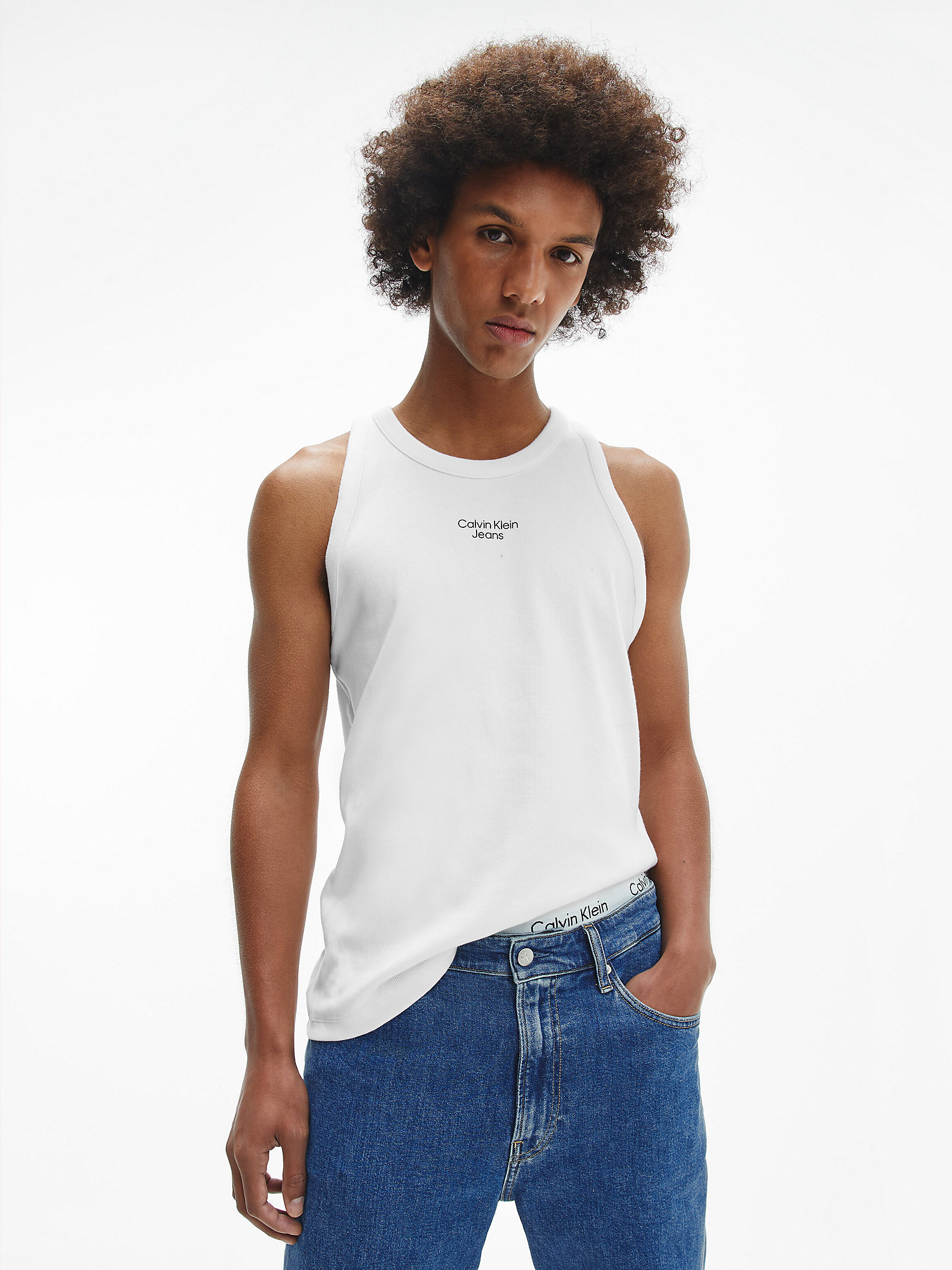 BDG White Ribbed Vest for Men Mens Clothing T-shirts Sleeveless t-shirts 