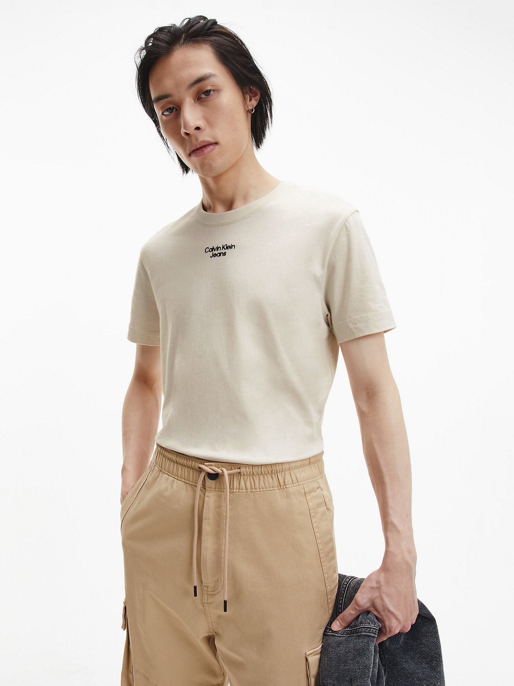 Eggshell Slim Organic Cotton T-Shirt undefined men Calvin Klein